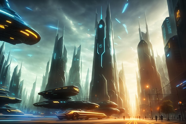 ciudad de ciencia ficción con edificios de horizonte futurista arte conceptual ciudad metaverso cibernético