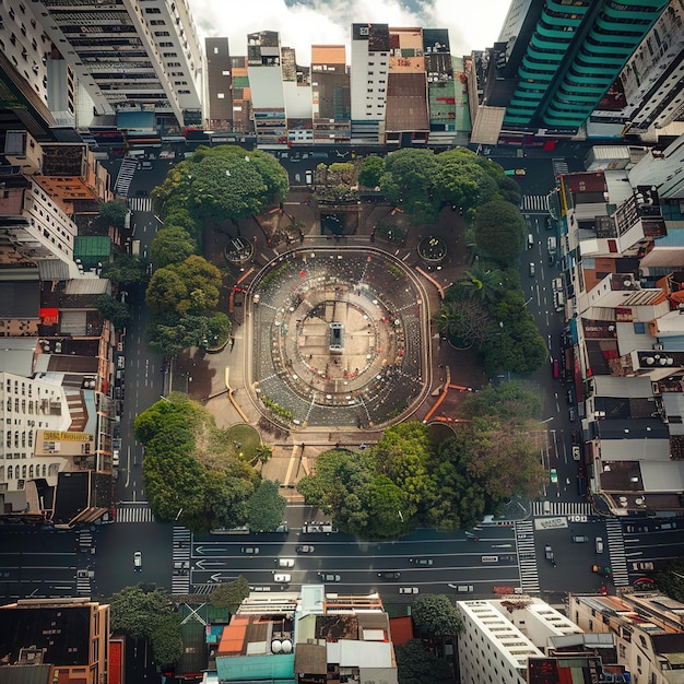 Foto una ciudad con un círculo circular con un reloj en él