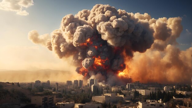 Ciudad en el contexto de una gran explosión nuclear.