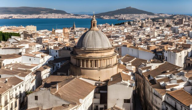 Foto una ciudad con una cúpula que dice la parte superior