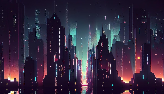 ciudad cyberpunk llena de luces brillantes