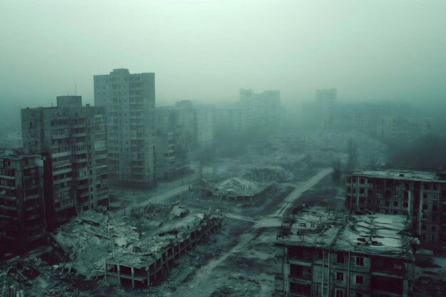 Foto ciudad destruida edificios en ruinas después del terremoto cataclismo catástrofe postguerra escena apocalíptica