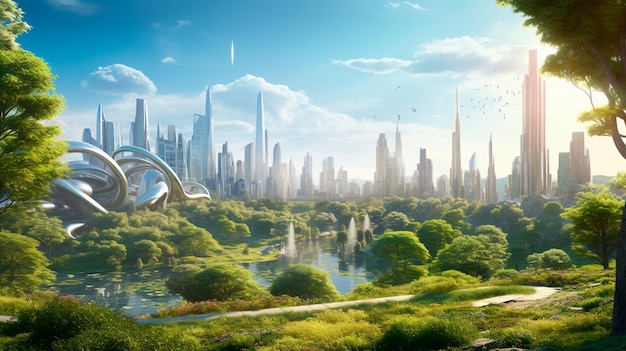 Foto ciudad ecológica de ciencia ficción moderna futurista ia generativa