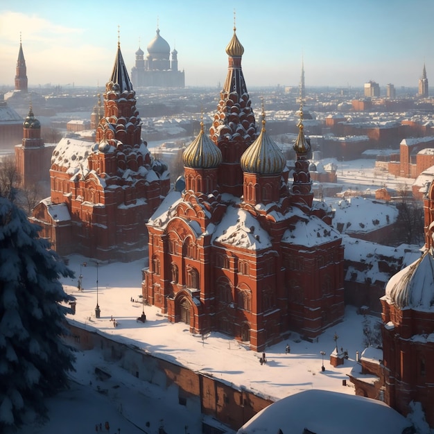 una ciudad con edificios medievales cubiertos de nieve