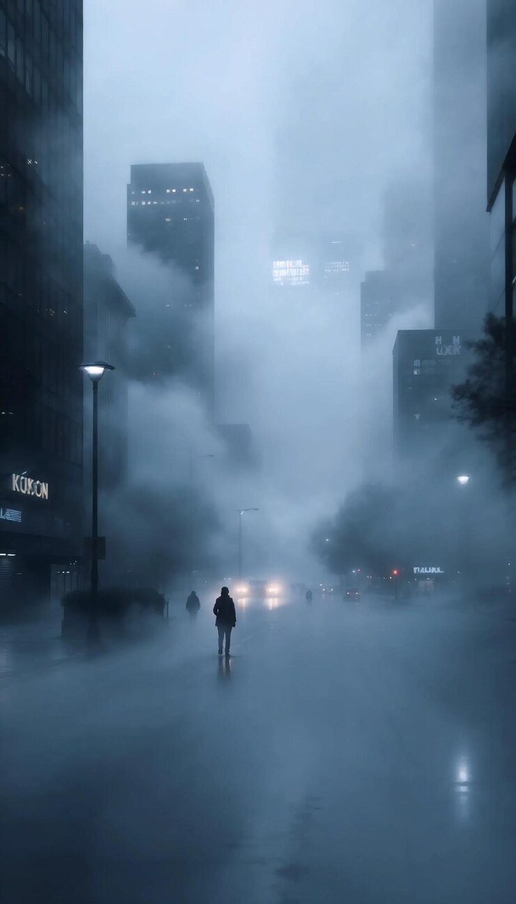 Ciudad envuelta en la niebla