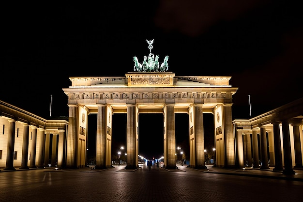 Una ciudad es una ciudad con un monumento que se ilumina por la noche.