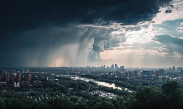 Foto una ciudad es una ciudad con un río y una ciudad al fondo.