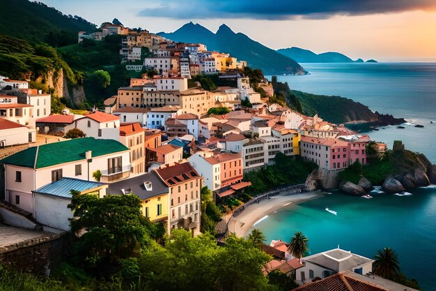 Una ciudad es un pueblo en la costa.