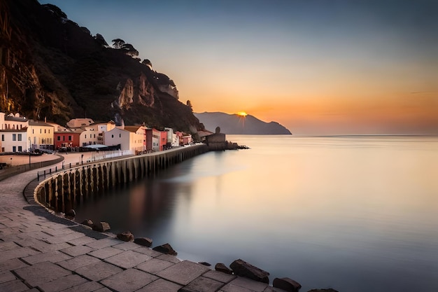 Una ciudad es un pueblo situado en la costa.