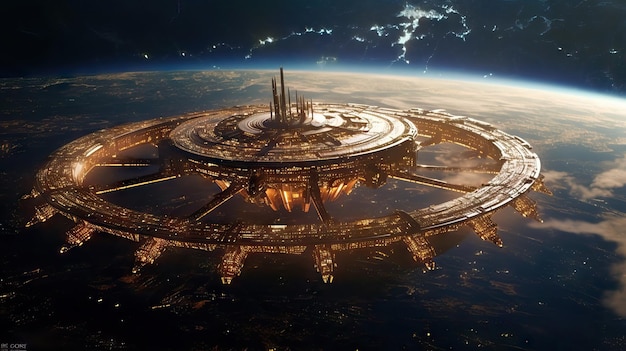 Ciudad espacial futurista anillos enorme nave nodriza ovni nave extraterrestre todavía cinemática