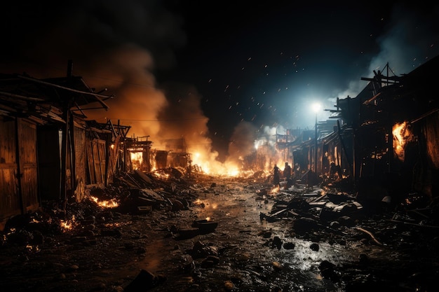 La ciudad está en llamas el fondo de un conflicto o calamidad con edificios en llamas un asalto con bombas f