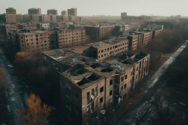 Una ciudad está rodeada por un gran edificio con muchas ventanas y muchas ventanas.