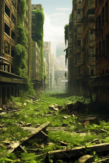Una ciudad está rodeada de plantas verdes y la palabra ciudad está en la pared.