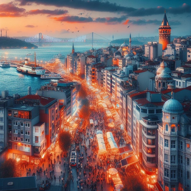 Foto la ciudad de estambul, el puente de galata.