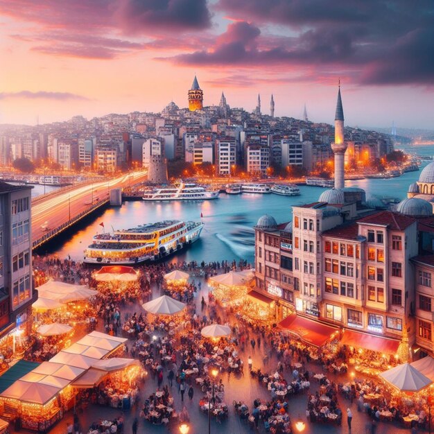 Foto la ciudad de estambul, el puente de galata.