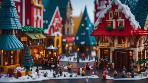 Foto la ciudad festiva de lego de navidad