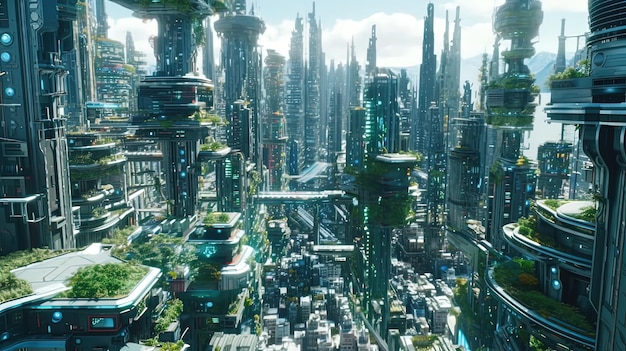 Ciudad futurista con concepto de ecología verde