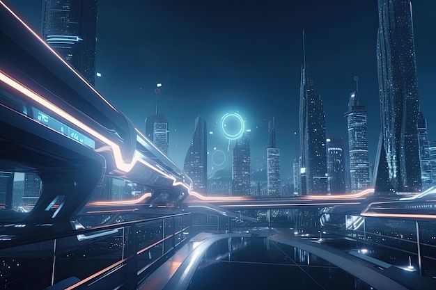 Ciudad futurista con luces de neón IA generativa