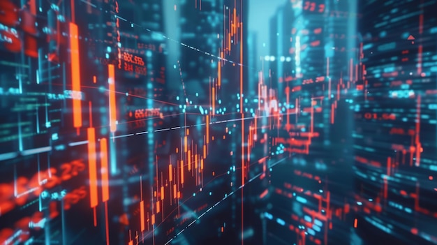 Ciudad futurista con luces rojas y azules