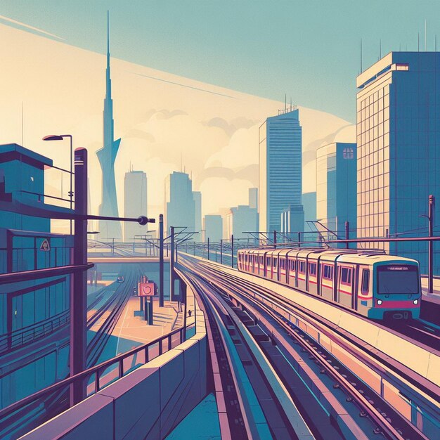 Foto ciudad futurista moderna con vías de tren