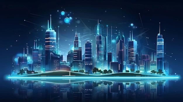 Ciudad futurista en la noche Ilustraciones generativas de IA