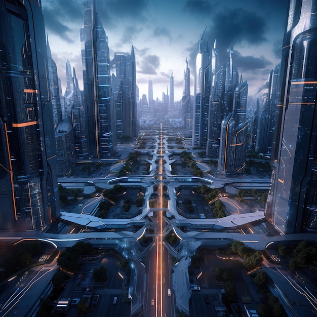 ciudad futurista con rascacielos