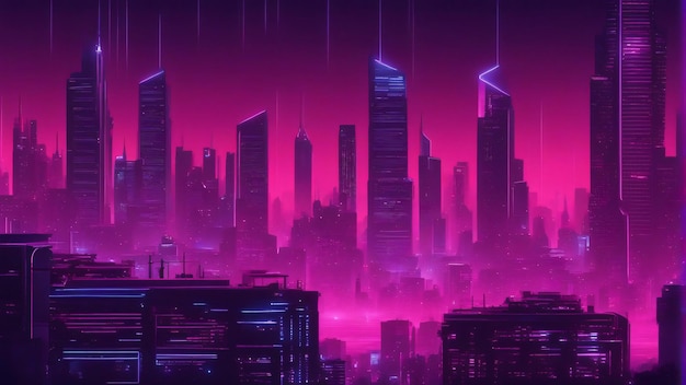 Una ciudad futurista de sonido neon punk con fondo de automóviles