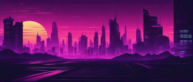 Una ciudad futurista de sonido neon punk con fondo de automóviles