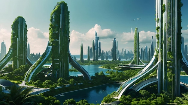 Ciudad futurista utópica verde