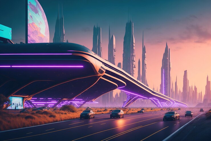 Foto la ciudad futurista con vallas publicitarias