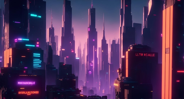 Ciudad del futuro con luz de neón