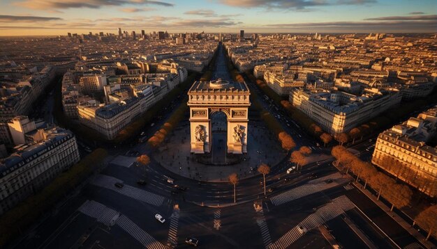 Foto una ciudad con un gran edificio y una gran estatua en la parte superior