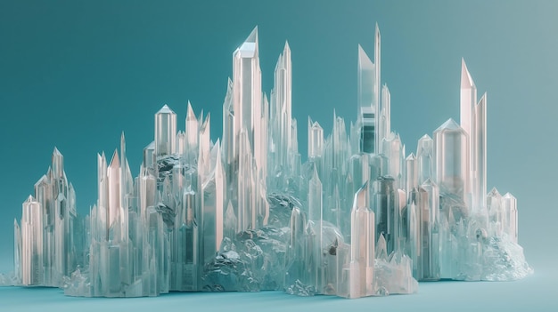 Ciudad de hielo futurista Un impresionante paisaje de cristales de hielo geométricos y un paisaje urbano tectónico en el año 2080