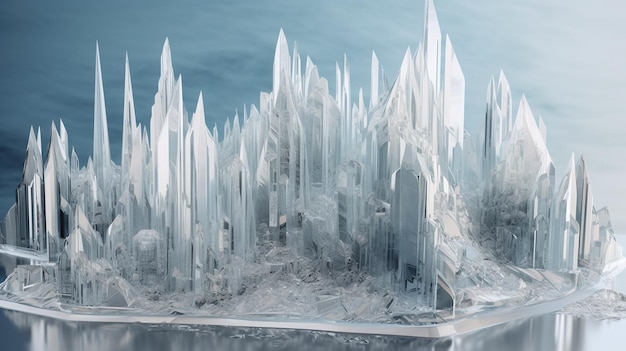 Ciudad de hielo futurista Un paisaje helado surrealista renderizado en Cinema 4D