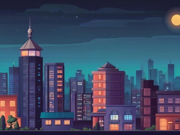 Foto ciudad de hormigón con ático durante el dibujo animado crepúsculo edificio de la ciudad vector de fondo simple