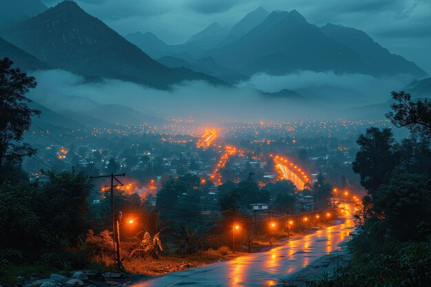 una ciudad iluminada por la noche fotografía profesional