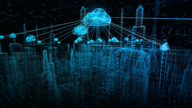 Ciudad inteligente de datos digitales de ciberseguridad de tecnología futurista y de computación en la nube