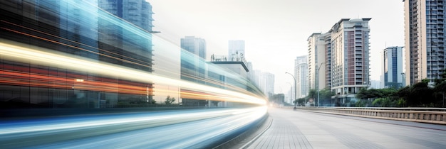 Ciudad inteligente futurista de paisaje urbano con fondo de banner de ciudad de movimiento de alta velocidad IA generativa