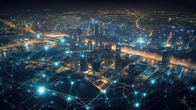 Ciudad inteligente futurista con tecnología de red global 5g Generative Ai