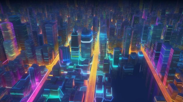 Ciudad inteligente holográfica colores de neón vibrantes de fondo