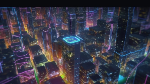 Ciudad inteligente holográfica colores de neón vibrantes de fondo