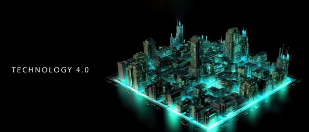 La ciudad inteligente y el punto de punto abstracto se conectan con el concepto de tecnología de línea de gradiente