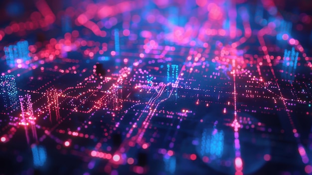 Ciudad inteligente con puntos abstractos y líneas de gradiente en el concepto de Big Data