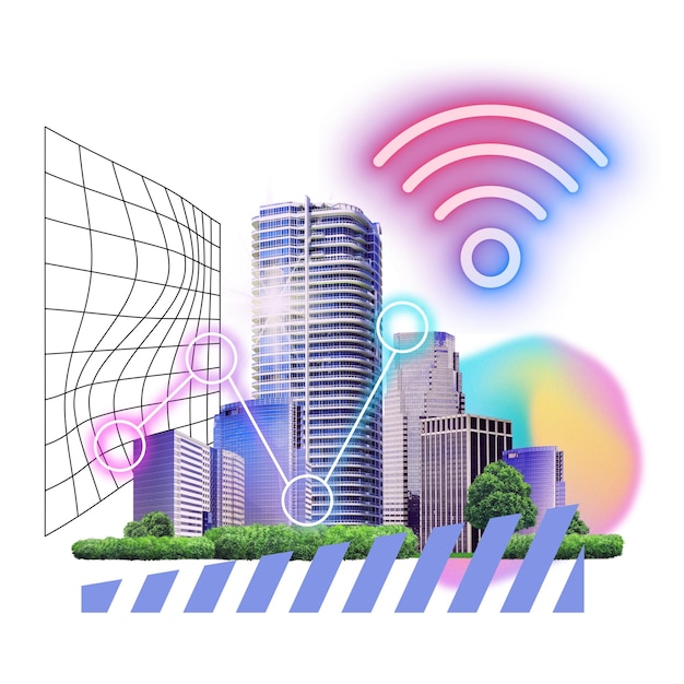 Ciudad inteligente tecnología de comunicación png remix fondo transparente