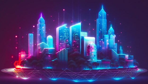 Ciudad inteligente con tecnología de conexión de Big data. Telecomunicaciones y comunicación del paisaje urbano.