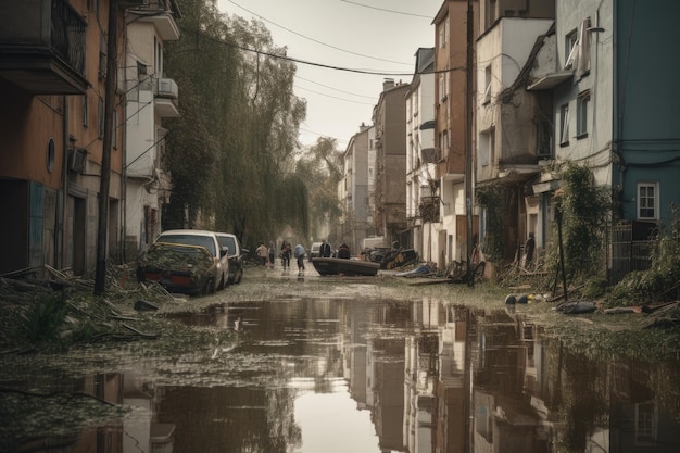 Ciudad inundada bajo el agua Resiliencia en medio del caos IA generativa