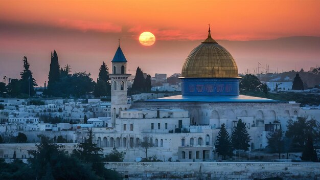 Foto ciudad de jerusalén por la puesta del sol