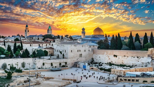 Foto ciudad de jerusalén por la puesta del sol