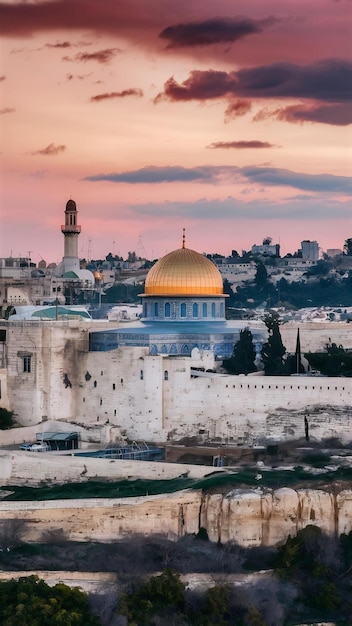 Ciudad de Jerusalén por la puesta del sol