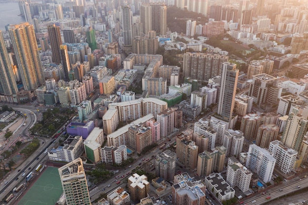 Ciudad de Kowloon, Hong Kong 29 de enero de 2019- Ciudad de Hong Kong desde arriba